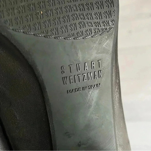 Stuart Weitzman Black Leather Comfy Chunky Heel Patent Bow Cap Toe Pumps Sz 8 - Picture 5 of 7